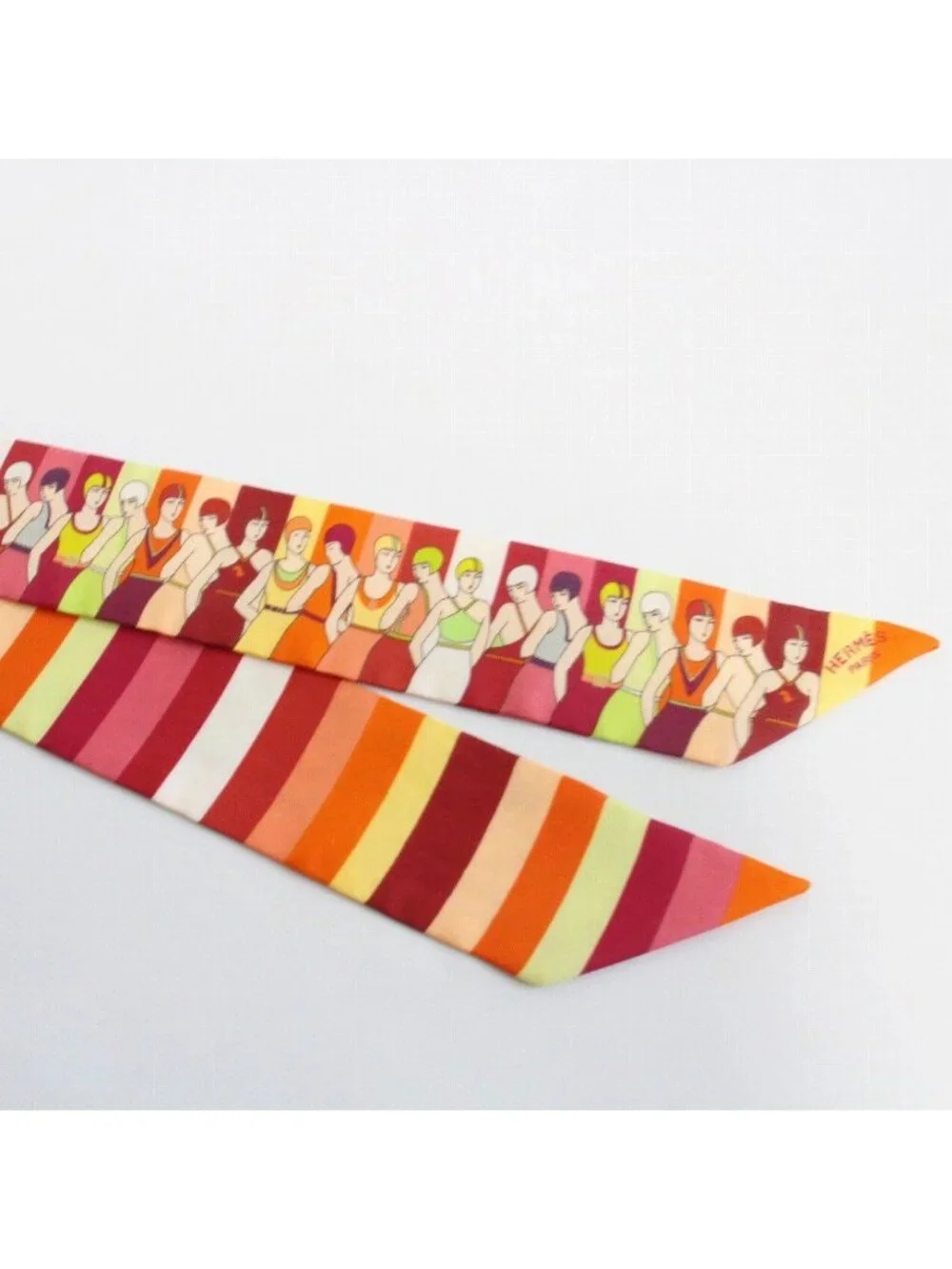 Hermes Tsuiri People Who Play in the Water Silk 100% Orange Pawn Scarf